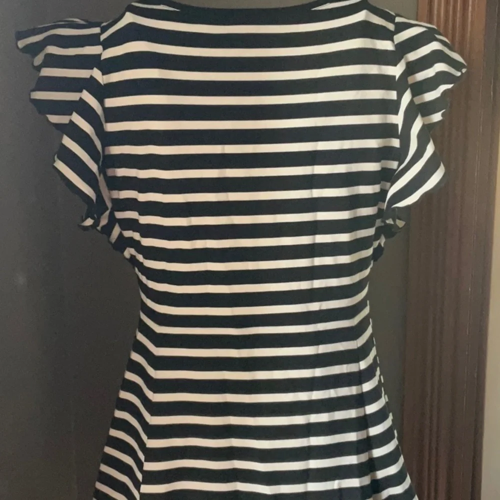 kate spade Black & White Striped Flutter-Sleeve Dress